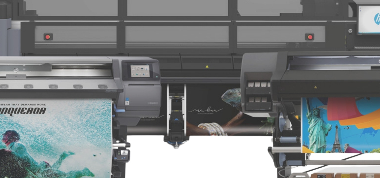 HP Latex 570 printer in a professional printing environment, showcasing advanced printing technology.