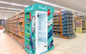 Custom end cap display showcasing featured products at the end of a store aisle