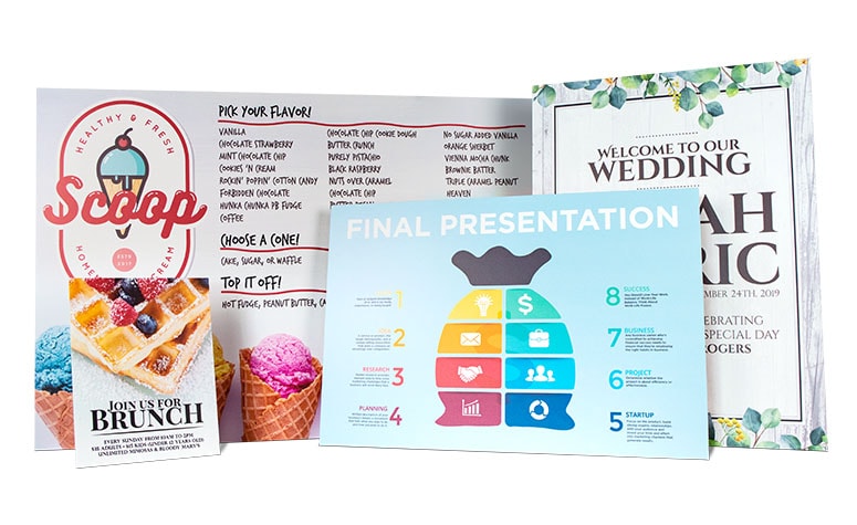 Custom foam board signage displaying clear graphics and text, set up in a vibrant event space.