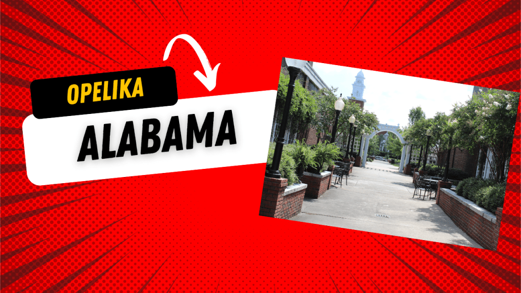 Downtown Opelika, AL with historic buildings and vibrant street view.