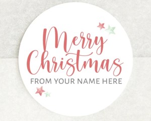 Customized sticker that says 'Merry Christmas' and can be personalized with your logo
